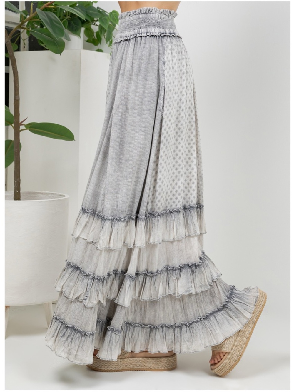 Young Threads Grey Layered Tiered Ruffle Maxi Skirt - Picture 6 of 6